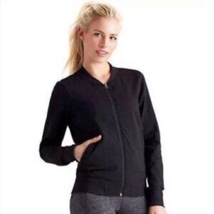 ATHLETA Bombtastic Track Jacket Full Zip Athletic Bomber Stretch M Black Layer